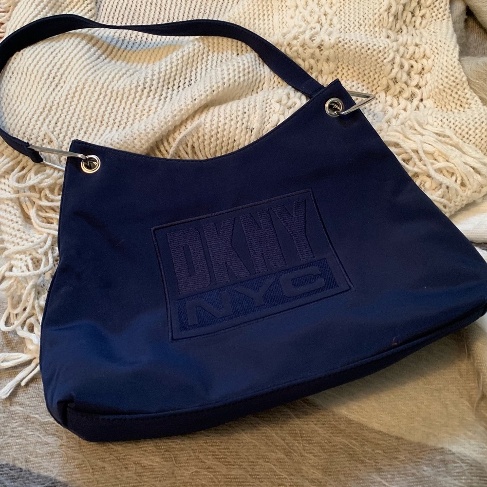DKNY Nylon Shoulder Bag - Navy/Silver Hardware
